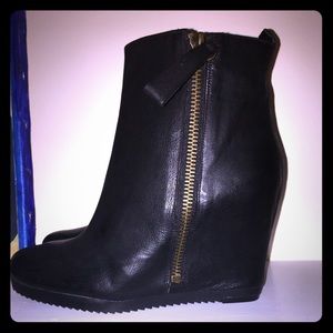 Hidden wedge leather booties
